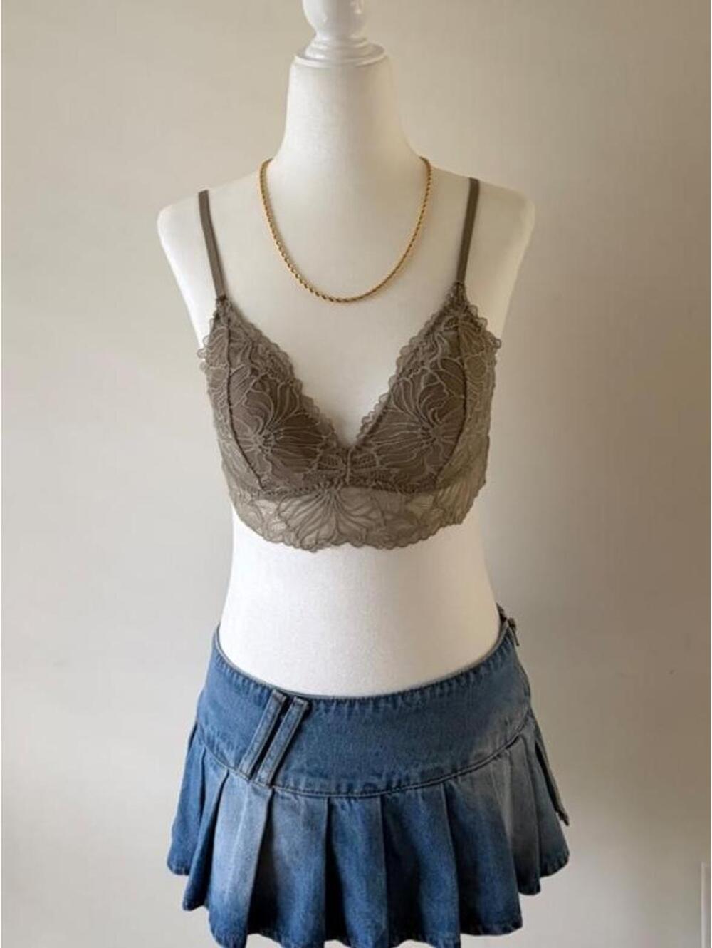 Y2K Taupe Lace Bralette Cami - Coquette Fairycore Vintage Adjustable Straps